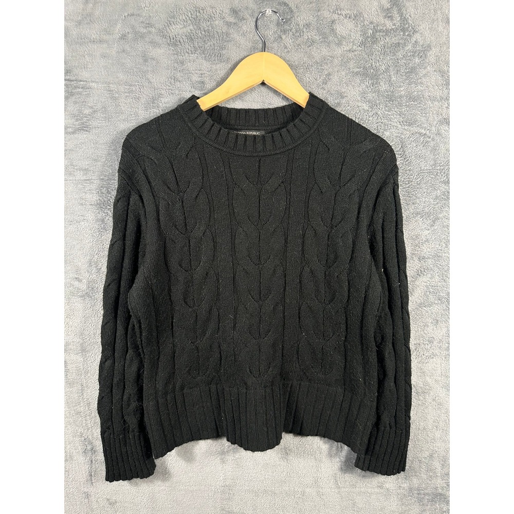 Banana Republic Womens Black Cable Knit Crewneck Sweater Size M 501916-03